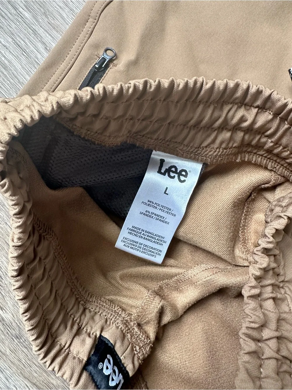 Lee Boys Jogger Pants Size L Tan Khaki Zip Pocket Elastic Waist Casual Pants